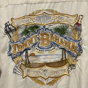 Tommy Bahama “Without Reservations”Cream Men's Casual Shirt with Tropical Design